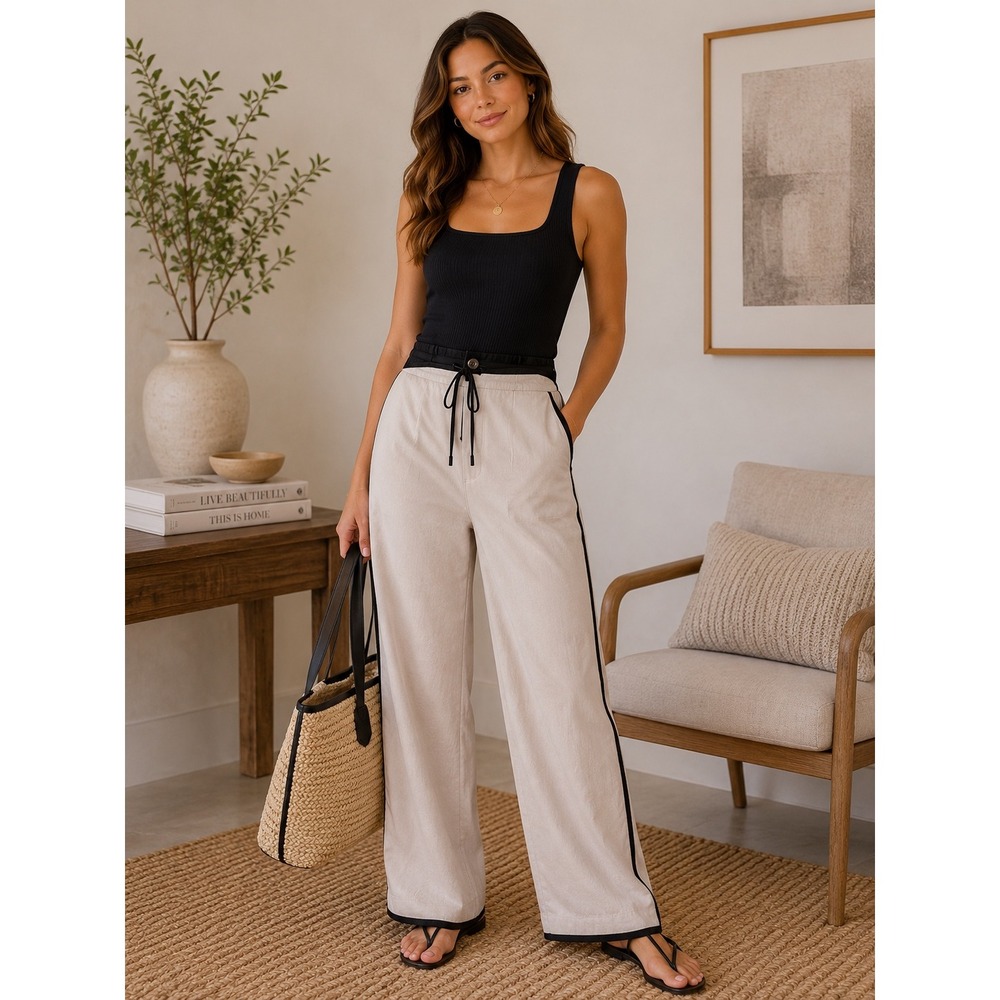 ASOS DESIGN Minimalist Womens Light Pink Wide Leg Side Stripe Trousers‎ Size S